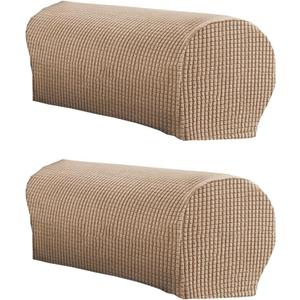 LINGXIYA Soft Stretch Plush Armrest Cover, Armrest Covers for Chairs/Sofas, Couch Arm Covers, Furniture Protector Armchair Slipcover for Recliner, Set of 2(NOT Suitable for Leather Sofas) (Light Brown)