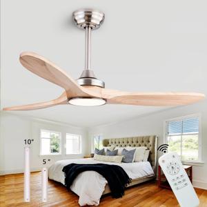 QUTWOB New Ceiling Fan With Light (Nickel+Raw wood, 42 inch, With Light)