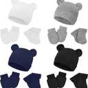 Cuffbow 4 Pcs Preemie Hats Mittens and Socks Set Preemie Mittens Warm Terry Socks for Baby (White, Light Gray, Navy Blue, Black)