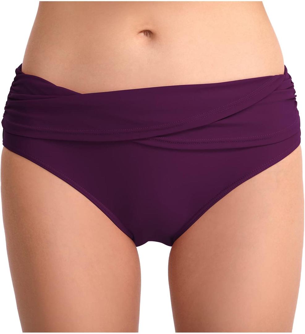 Women's Bathing Suit Bottoms Full Coverage Ruched Bikini Tankini Bottom Swimsuit Brief L