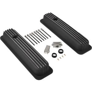 Black Valve Covers Short Style Finned Compatible with Small Block Chevy Retro Vortec 5.0 5.7 350