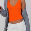 ForeFair Women's Sleevelsee V Neck Crop Tank Top Summer Double Layer Going Out Workout Casual Basic Tops (Orange, S)