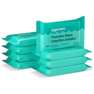 Amazon Basics Flushable Adult Toilet Wipes, Fragrance Free,  pack of 3