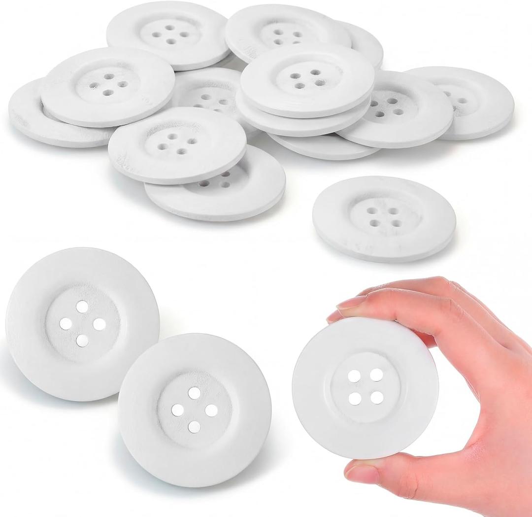 MTLEE 30 Pieces Large Size Wood Buttons 2.36 Inch Round Sewing Button 4 Holes Large Buttons for Crafts Sewing Wooden for DIY Clothing Bag Decoration Supplies(White)
