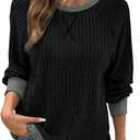 SHEWIN Women Color Block Patchwork Sweatshirt 2025 Fall Pullover Oversized Tops (Black, XL)