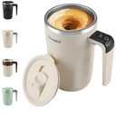 Mongdio Self Stirring Coffee Mug with Temperature Display, Rechargeable Stirring Mug, Automatic Self Stirring Cup with Lid, For Coffee, Milk and Other Beverages, White