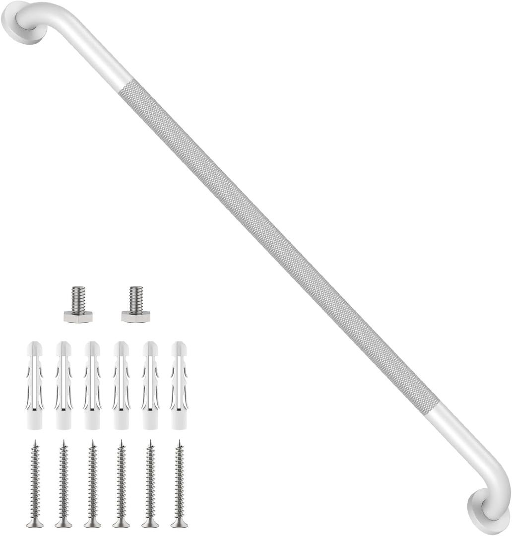ZUEXT 42 Inch Extra Long White Anti Slip Knurled Safety Grab Bar for Shower