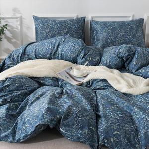 HoneiLife Duvet Cover Queen Size - 100% Cotton Comforter Cover Floral Duvet Cover Sets, Breathable Bedlinen Set with Zipper Closure & Corner Ties,3-pcs Wildflower Comforter Cover Sets