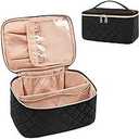 Double Layer Travel Makeup Bag: Portable Cosmetic Bag with Divider Organizer Case for Storage Cosmetics Make up Brush Large Capacity Toiletry Bag for Women and Girls, Black