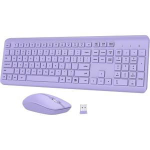 Wireless Keyboard and Mouse Combo, Full-Size Silent Ergonomic Keyboard and Optical Mouse, Long Battery Life, 2.4GHz Lag-Free Cordless Mice Keyboard for Computer, Mac, Laptop, PC, Windows(Purple)
