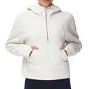 THE GYM PEOPLE Women’s Hoodies Half Zip Long Sleeve Fleece Crop Pullover Sweatshirts with Pockets Thumb Hole Off-White, Extra Small 