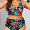 Yonique Womens Two Piece Plus Size Halter Bikini Swimsuits Tummy Control Bathing Suits High Waisted Swimwear, 20W