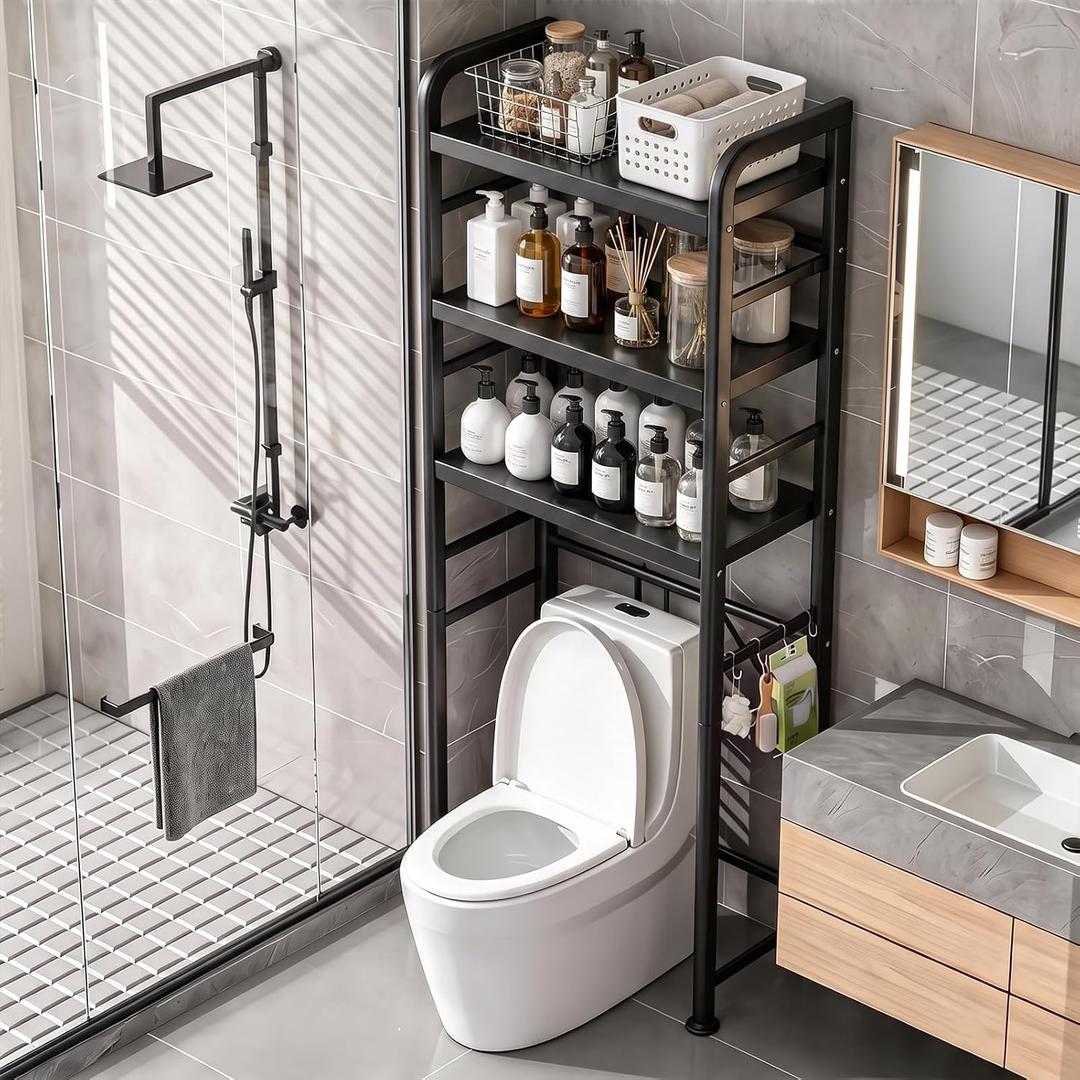 PureBox Over The Toilet Storage Rack,Heavy Duty Oval Tube Frame,21" W,Black