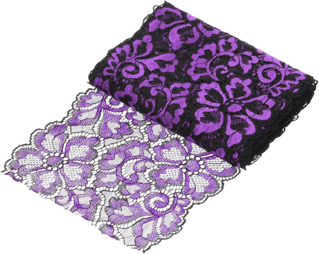 MECCANIXITY 7.1 Inch Wide 5 Yard Lace Ribbon Floral Pattern Black+Dark Purple Lace Trim Ribbon for Sewing Making,and DIY Crafts,Gift Wrapping,Wedding Decor