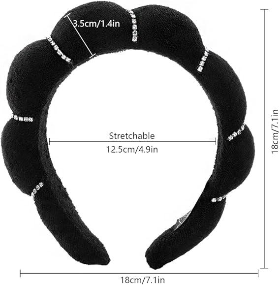 New Rhinestone Spa Headband for Women, 3 Pack Makeup Headbands for Washing Face, Sponge & Terry Towel Cloth Fabric Hair Band for Makeup Removal, Shower, Skincare