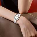 Resin Watch Bands with Case Compatible with Apple Watch 40/41/44/45mm Women Men Watch Strap with Glitter Bling Protective Cover Wristband Fit for iWatch Series9 8 7 SE SE2 6 5 4, Pearl White 40mm