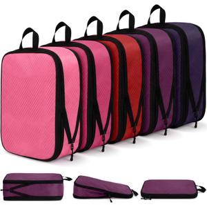5 Pack Compression Packing Cubes for Travel Space Saving Cubes Luggage Organizer for Suitcase(Purple,L)