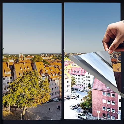 One Way Privacy Window Film,Premium PET Material,Daytime Reflective Heat Control Anti UV Door Sticker,Window Tint for Home Office Living Room,Moon Silver,31.5 Inch x 16.4 Feet, Pack of 2