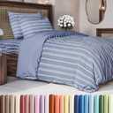 Duvet Cover Twin/Twin XL Size Set - Extra Soft Twin/Twin XL Duvet Cover 68" x 90" with 1 Pillow Sham - Hotel Luxury, Easy Care, Fade Free w/ Zipper Closures & Ties - Comfy & Breathable (Blue Stripes)