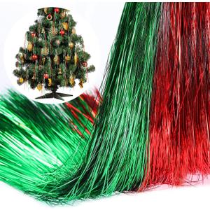 14000 Piece Christmas Icicle Tinsel Foil Fringes Tinsel Birthday Tinsel Curtain Strand Icicle Tinsel Christmas Tree Tinsel Decoration for Christmas Holiday Decor Birthday Supplies (Red and Green)