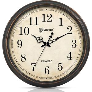 Geevon Vintage Wall Clock, Silent 18" Non Ticking Retro Round Clock Quartz Decorative Battery Operated Wall Clock for Kitchen, Office, Bedroom, Living Room, Classroom, Decor