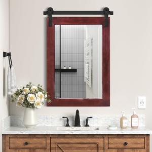 COGOOD Farmhouse Barn Door Mirror - 21 x 30 Rustic Wood Framed Wall Mirror for Bathroom, Living Room, Entryway Wall Decor (Espresso)