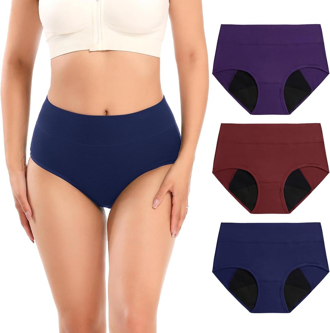 Molasus Incontinence Underwear for Women Absorbency Period Leakproof Panties (Large, Multicolor-3pack)