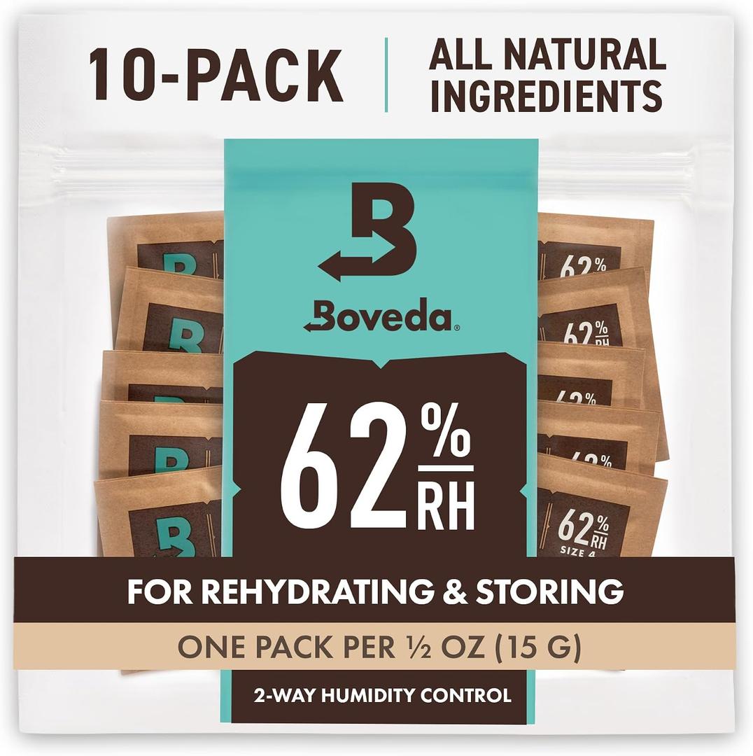 Boveda 62% Two-Way Humidity Control Packs For Storing oz Size 4 10 Pack Moisture Absorbers for Small Storage Containers Humidifier Packs Hydration Packets in Resealable Bag