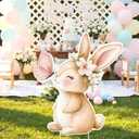 Faccito Bunny Baby Shower Decorations 32 x 28 Inch Spring Easter Bunny Backdrop Cutout Easter Yard Sign with Stakes Outdoor for Birthday Gender Reveal Party Decor