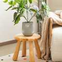 Small Solid Wood Stool, 10" Round Wooden Step Stool for Kids & Adults, Sturdy Plant Stand, Low Sitting Stool for Bathroom, Bedroom & Nursery, Easy Tool-Free Assembly, Natural (1 Pack)
