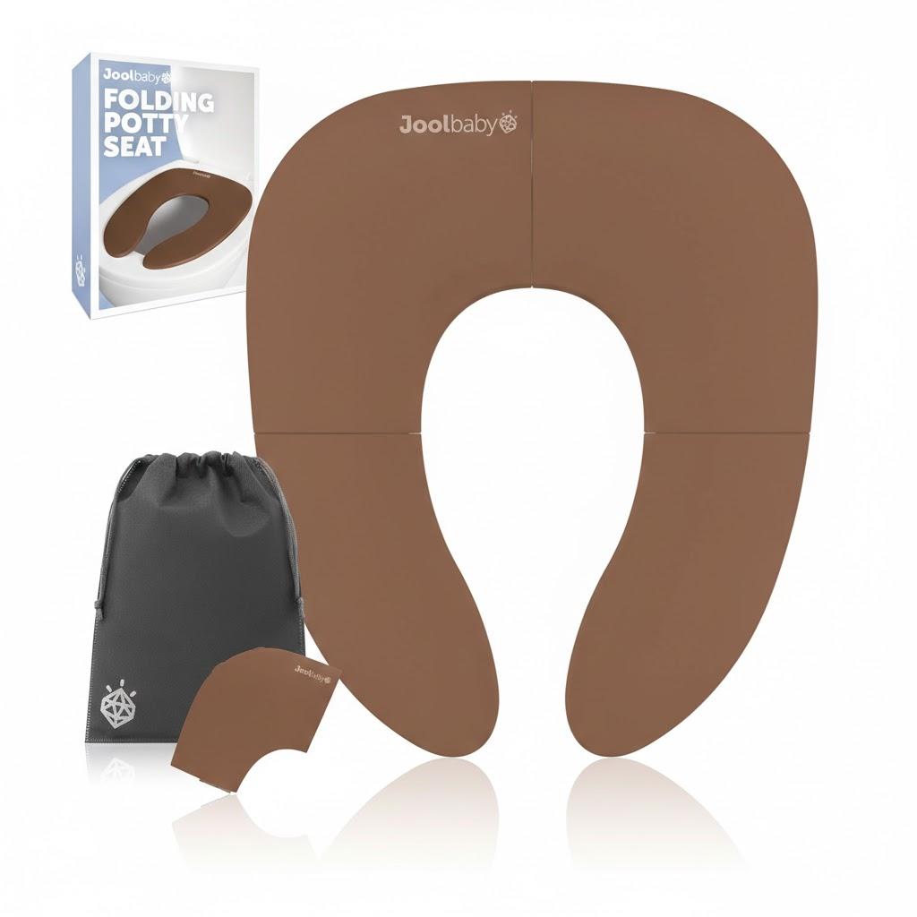 Jool Baby Folding Travel Potty Training Seat for Toddlers, Fits Round & Oval Toilets, Non-Slip Suction Cups, Includes Free Travel Bag (Brown)