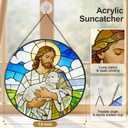 FancyPlus Stained Glass Window Hanging 7.9'' Jesus and Sheep Sun Catchers Stained Glass Suncatcher for Windows He is Risen Resurrection of Jesus Gift for Religious Christian Gifts Home Decor