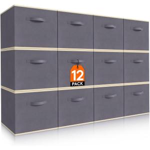 Lifewit 12 Packs Storage Cubes, 11 Inch Cube Storage Bins, Foldable Decorative Fabric Storage Baskets for Organizing Home Organizers with Handles for Shelves, Closet, Grey (10.5"L x 10.5"W x 11"H, Gray)