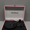 Silwisun Vinyl Record Player with Speakers Vintage Bluetooth Turntable, Battery Powered Portable Pink Vinyl Player, Retro Suitcase Phonograph, 3-Speed Lp Player RCA Out AUX in Headphone Jack (Pink Silvery)