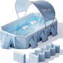 Foldable Pool with Canopy,Large Portable Pool for Adult, 85×50×22 in | Thickened Collapsible Folding Pool,20 Seconds Installation&Titanium Silver Canopy,Feels-Like Temp 50°F – 64.4°F,Blue