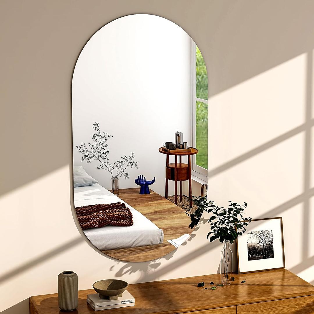 Oval Mirror for Bathroom Over Sink - 20"x48" Bathroom Mirror Vanity Mirror Wall Tempered Glass Mirror for Living Room Hallway Wall Mounted Vertical/Horizontal (Transparent)
