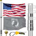 20FT Telescoping Flag Pole for Outside House, Extra Thick Telescopic Flagpole with USA Flag, Inground Outdoor Use, Camper RV, Residential & Commercial, Complete Hardware & Top Ball (Silver)