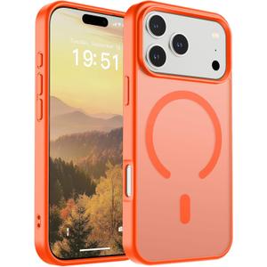 SUPFINE Magnetic for iPhone 17 Pro Case (Compatible with MagSafe)(Military Grade Drop Protection) Translucent Matte Shockproof with Anti-Fingerprint Phone Cover 2025,Orange