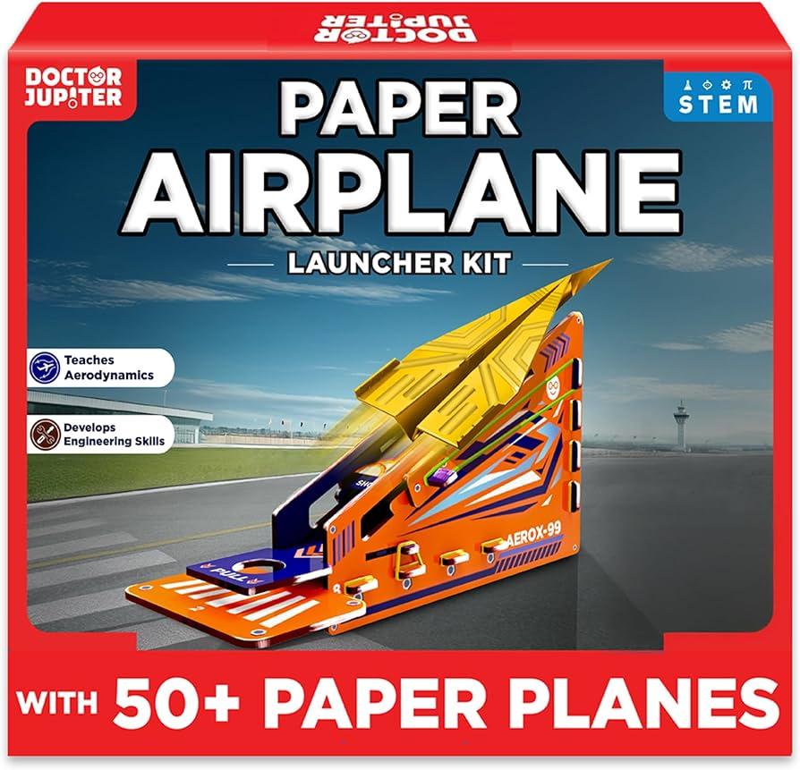 Doctor Jupiter Paper Airplane Book Kit, Crafts for Kids Ages 6+ | Birthday Gift Ideas for 6789101112 Year Old Boys & Girls | Learning & Educational STEM Toy with 50 Paper Airplanes and Launcher