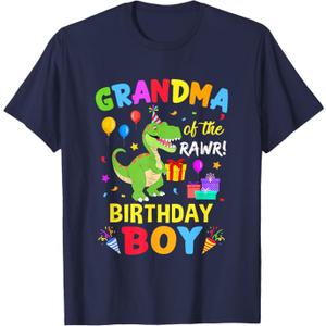 Grandpa of The Birthday Boy T-Rex Funny Dinosaur Boy Party T-Shirt, Medium, Dark Blue