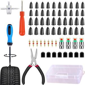 Tire Plug Kit 64 Pcs Tire Repair Rubber Nails Kit with 2 Sizes,Tire Caps with Pressure Gauge,Flat Tire Repair Kit for Car,Motorcycle,Truck,ATV,Tire Puncture Repair
