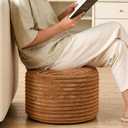 2 Pcs 26 x 18 Inch Unstuffed Pouf Cover Ottoman Foot Rest - No Filler, Faux Rabbit Fur Foot Stool Floor Bean Bag Floor Chair Storage for Home Decor Bedroom Living Room (Brown)