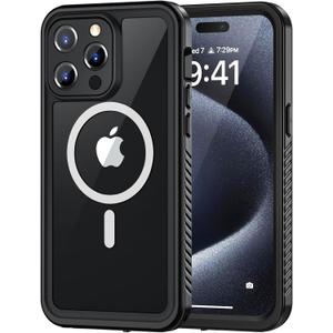 Lanhiem Magnetic for iPhone 15 Pro Case, Waterproof Dustproof Cover [Built in Screen Protector] [Compatible with MagSafe], Full Body Heavy Duty Phone Case for iPhone 15 Pro - 6.1 (Black)