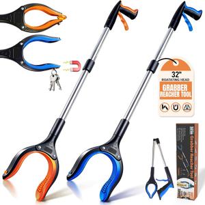 2-Pack 32" Grabber Reacher Tool, Effortless Reacher Grabber Pickup Tool, Heavy Duty Grip Grabber Tool, Wide Claw Foldable Trash Picker Upper Grabber Essential for Senior, Health, Surgery Recovery