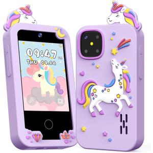 Kids Smart Phone Toys for Girls Age 3-9, Touchscreen Dual Camera Kids Phone, Christmas Birthday Gifts for Age 3 4 5 6 7 8 9, Toddler Learning Play Toy with Music Player, 8G Card (Purple)