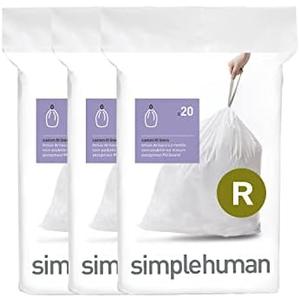 simplehuman Code R 60 Count, Dispenser Pack Custom Fit Liners, Drawstring Trash Bags, 10 Liter / 2.6 Gallon, White
