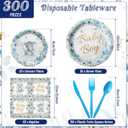 Bokon 300 Pcs Elephant Baby Shower Plates Serve 50 Tableware Set Include Plates Napkins Forks Spoons Knives Elephant Baby Shower Party Decorations for Boy Girl Birthday Gender Reveal Supplies(Boy)