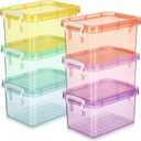 Wenqik 6 Pack Colorful Plastic Storage Bins with Lids 4 Quart Small Storage Latch Box Stackable and Nestable Clear Organizer Bins with Latching Handle and Buckle for Organizing(Colorful)