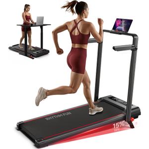 RHYTHM FUN Treadmill with Incline, Walking Pad with Handle Bar,300lbs Walking Pad with APP, Portable Folding Walking Treadmills for Home/Office with Low Noise