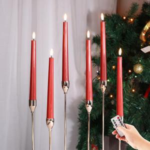 Eywamage Red Flameless Taper Candles with Remote, Flickering Battery LED Wax Candlesticks Home Decor, Set of 6